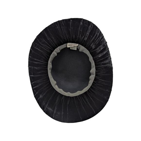 Vintage Henri Bendel Velvet Wide Flipped Brim Hat 80s Wool Black Western Witchy - Picture 3 of 6